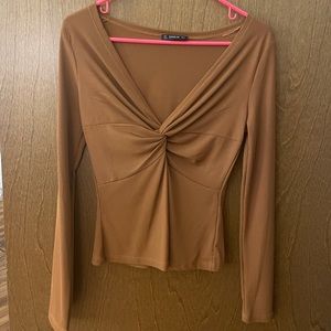 SHEIN sweetheart neck ribbed knit sweater BROWN/TAN